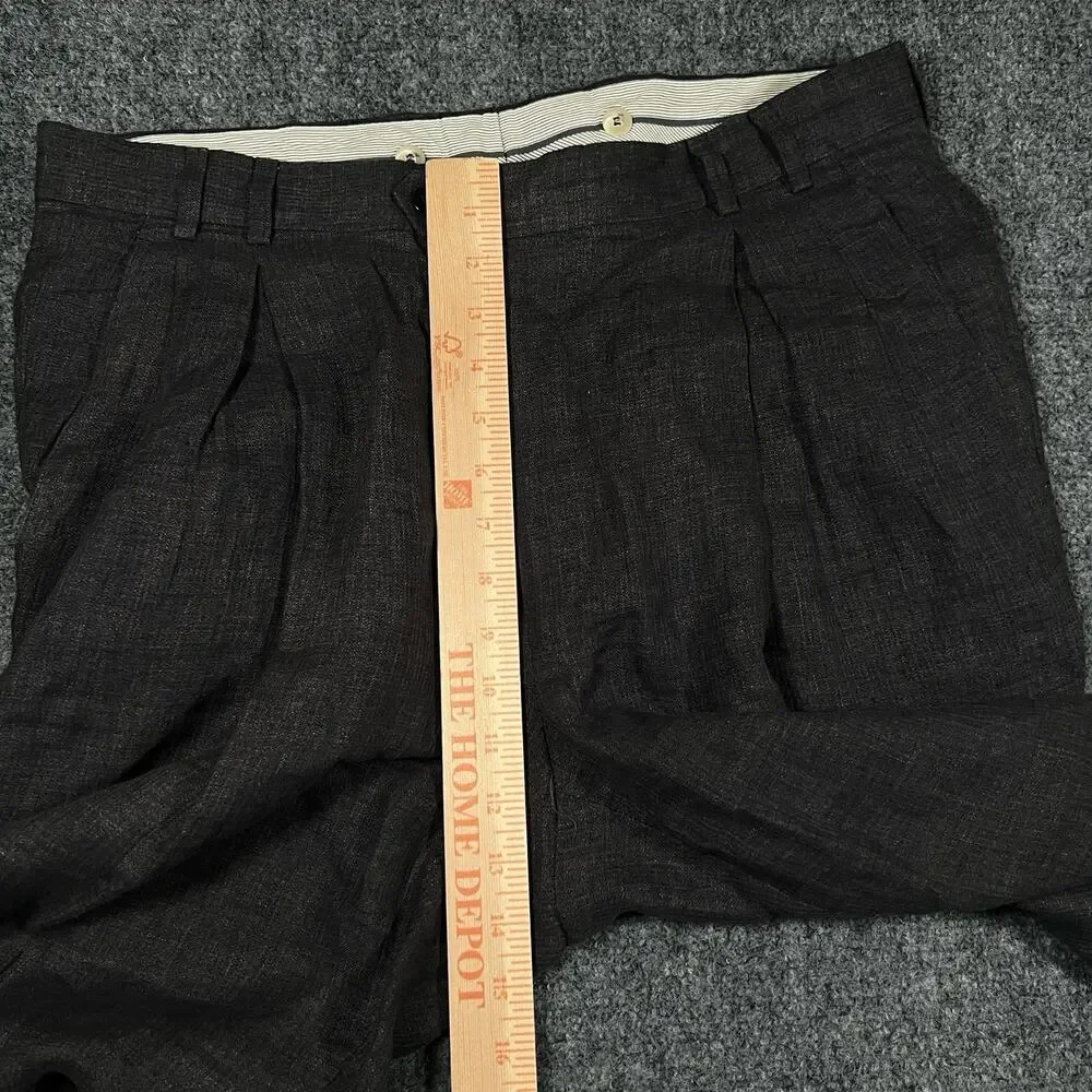 Ermenegildo Zegna 100% Linen SOFT Pants Pleated 52 (35 X 29) Charcoal Black